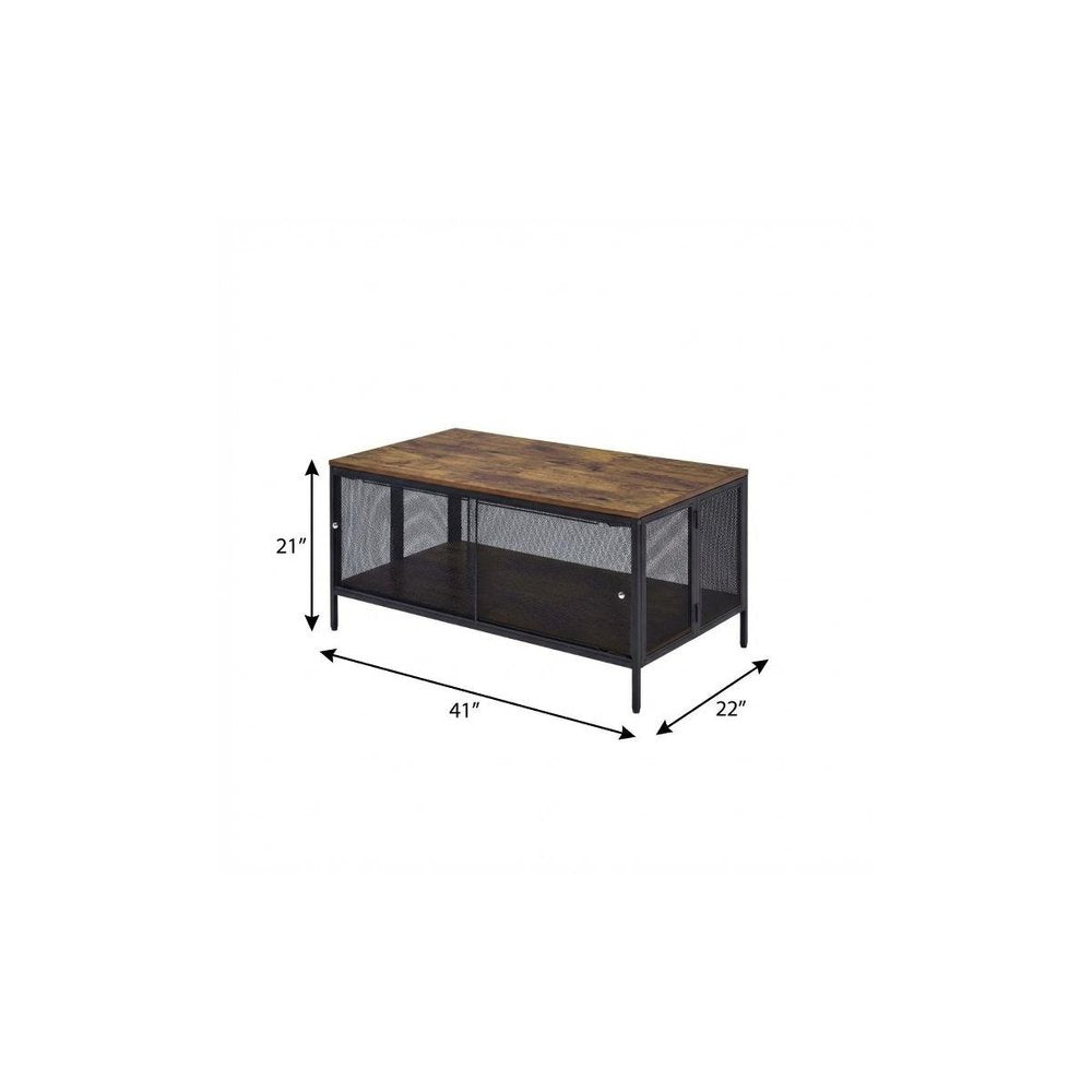 Brown and Black Wood and Metal Frame Coffee Table with Shelf - 41-inch