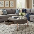 Dark Brown and Champagne Wood and Metal Round Sled Coffee Table with Drawer