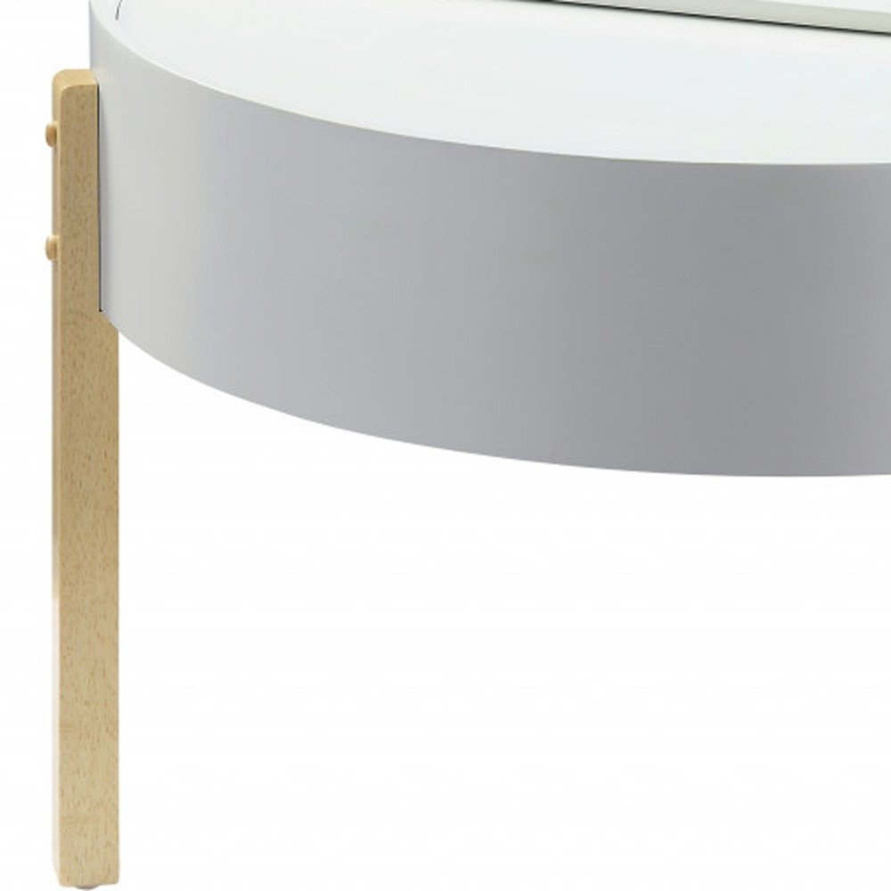 White and Natural Wood and Solid Wood Round Coffee Table - 32-inch