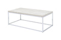 Chrome and White Oak Manufactured Wood and Metal Rectangular Coffee Table