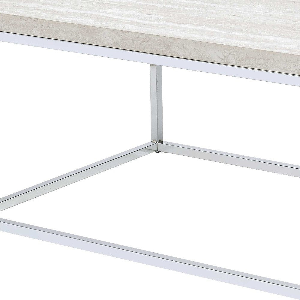 Chrome and White Oak Manufactured Wood and Metal Rectangular Coffee Table