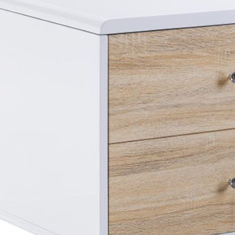 White and Natural Wood Frame Coffee Table with Two Drawers - 47-inch