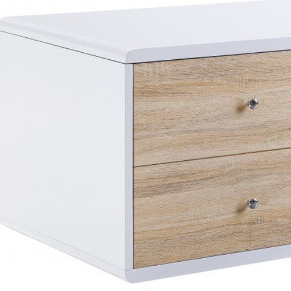 White and Natural Wood Frame Coffee Table with Two Drawers - 47-inch
