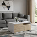 White and Natural Wood Frame Coffee Table with Two Drawers - 47-inch