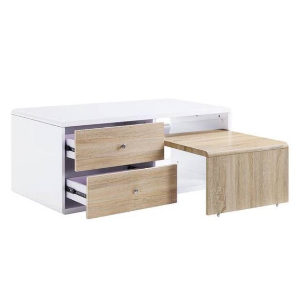 White and Natural Wood Frame Coffee Table with Two Drawers - 47-inch