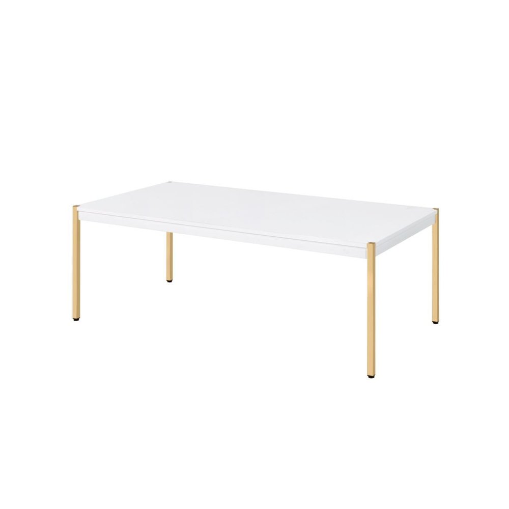 White and Gold Wood and Metal Coffee Table - 48-inch