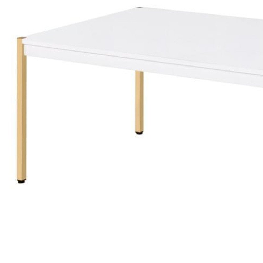 White and Gold Wood and Metal Coffee Table - 48-inch