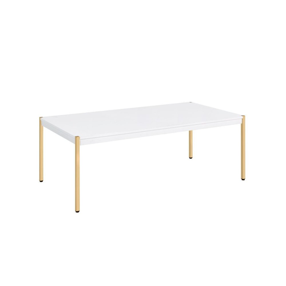 White and Gold Wood and Metal Coffee Table - 48-inch