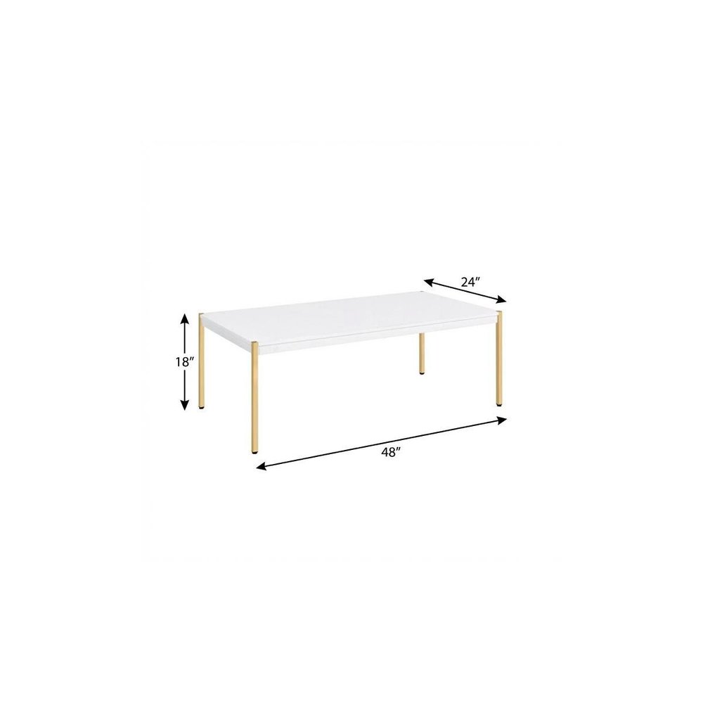 White and Gold Wood and Metal Coffee Table - 48-inch