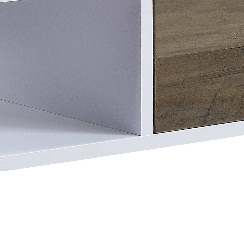 White and Black Melamine Veneer and Metal Coffee Table with Drawer and Shelf