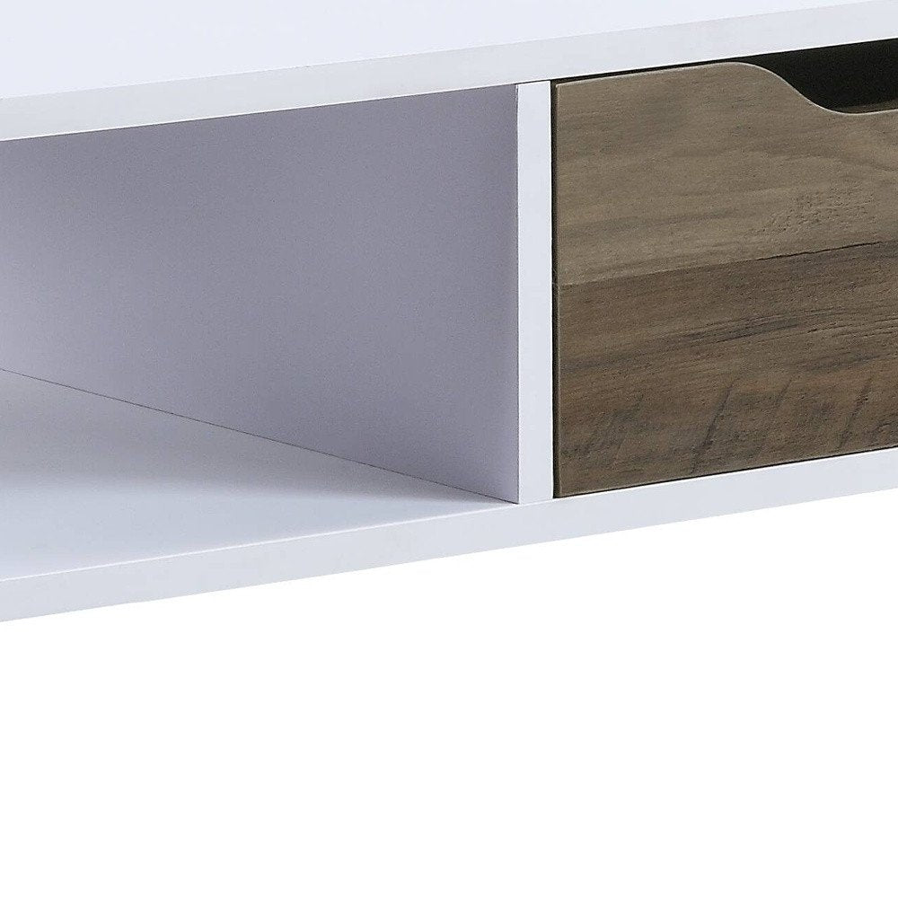 White and Black Melamine Veneer and Metal Coffee Table with Drawer and Shelf
