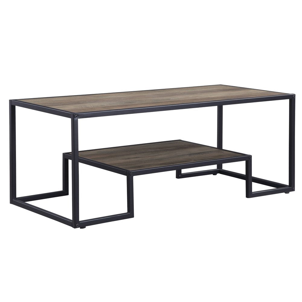 Brown and Black Metal Sled Coffee Table with Shelf - 45-inch
