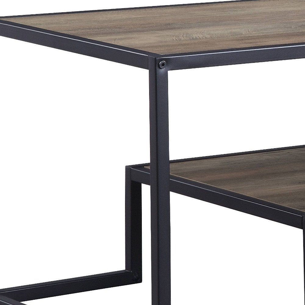 Brown and Black Metal Sled Coffee Table with Shelf - 45-inch