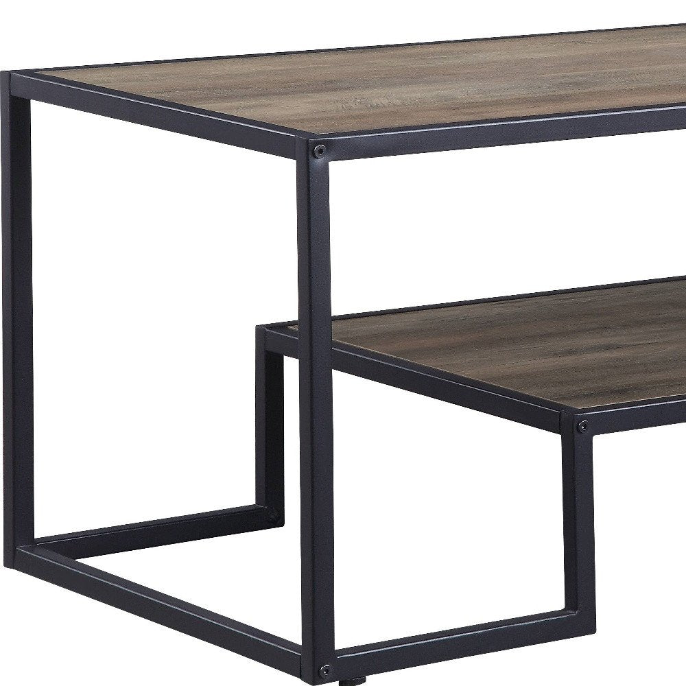 Brown and Black Metal Sled Coffee Table with Shelf - 45-inch