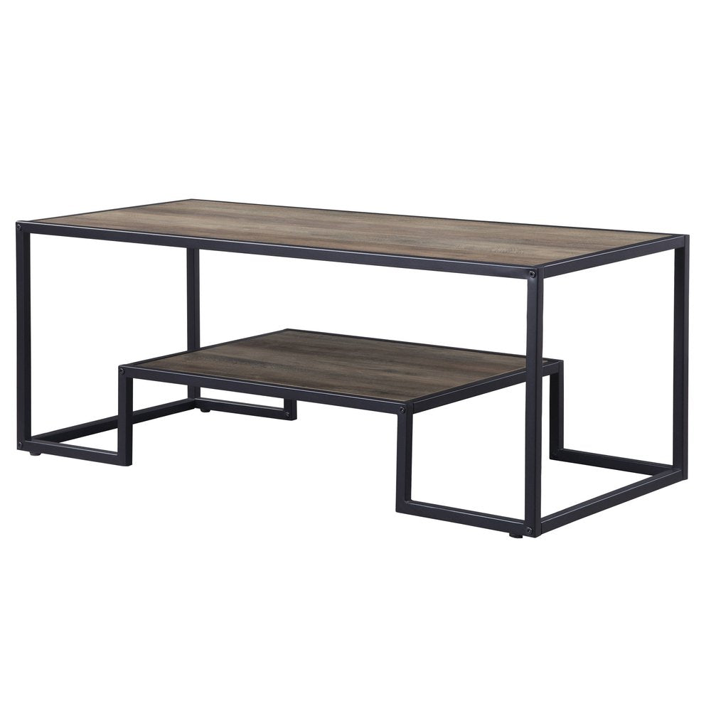 Brown and Black Metal Sled Coffee Table with Shelf - 45-inch
