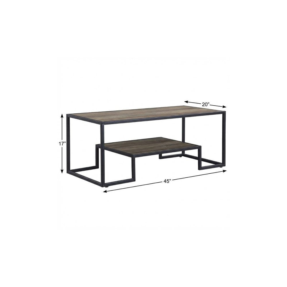 Brown and Black Metal Sled Coffee Table with Shelf - 45-inch