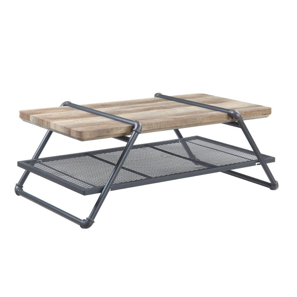 Natural and Gray Metal Sled Coffee Table with Shelf - 47-inch