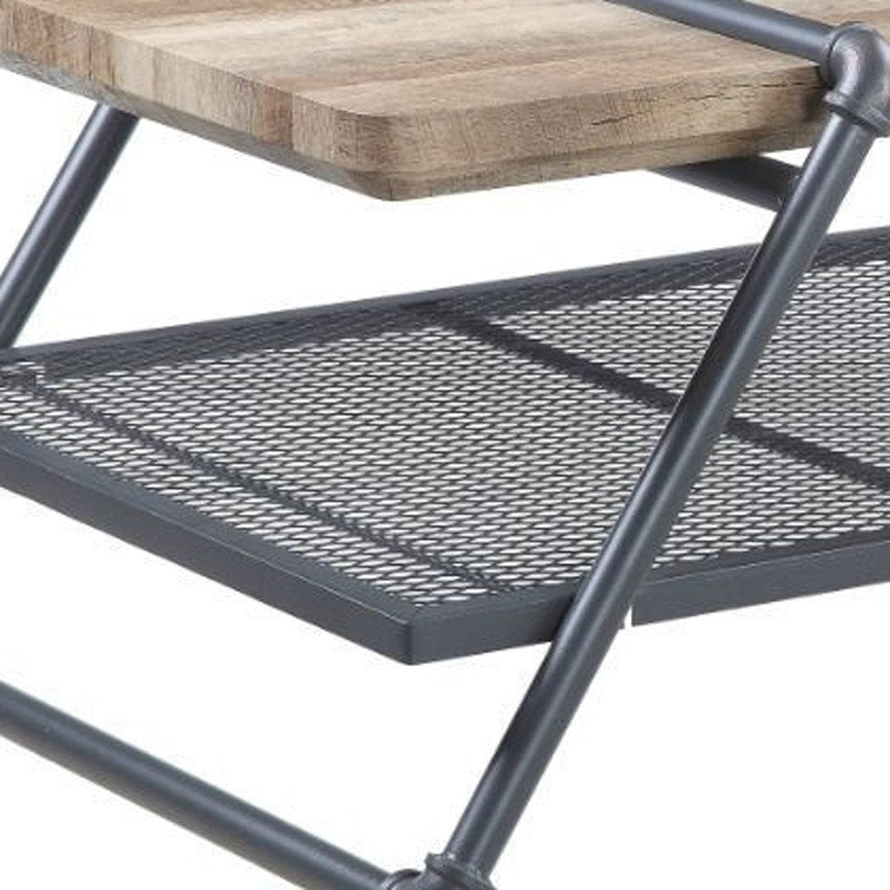 Natural and Gray Metal Sled Coffee Table with Shelf - 47-inch