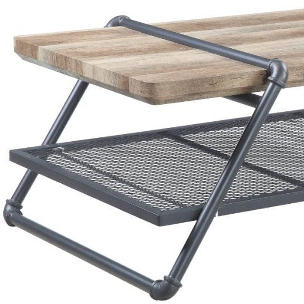 Natural and Gray Metal Sled Coffee Table with Shelf - 47-inch