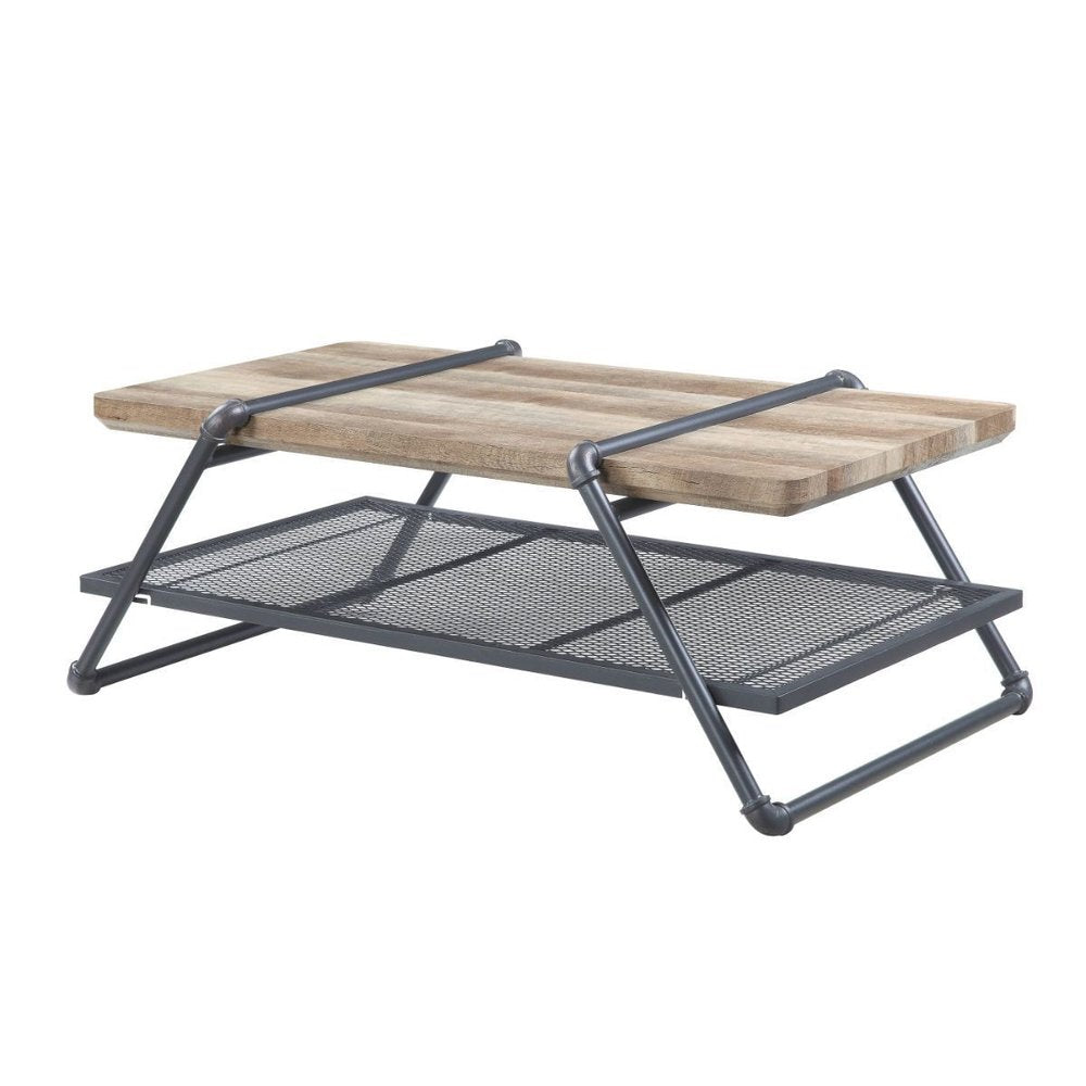 Natural and Gray Metal Sled Coffee Table with Shelf - 47-inch