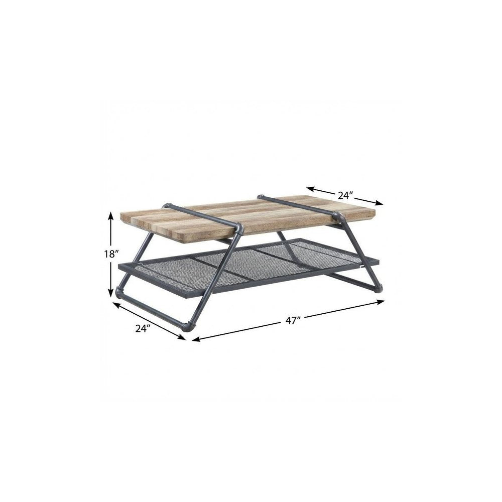 Natural and Gray Metal Sled Coffee Table with Shelf - 47-inch