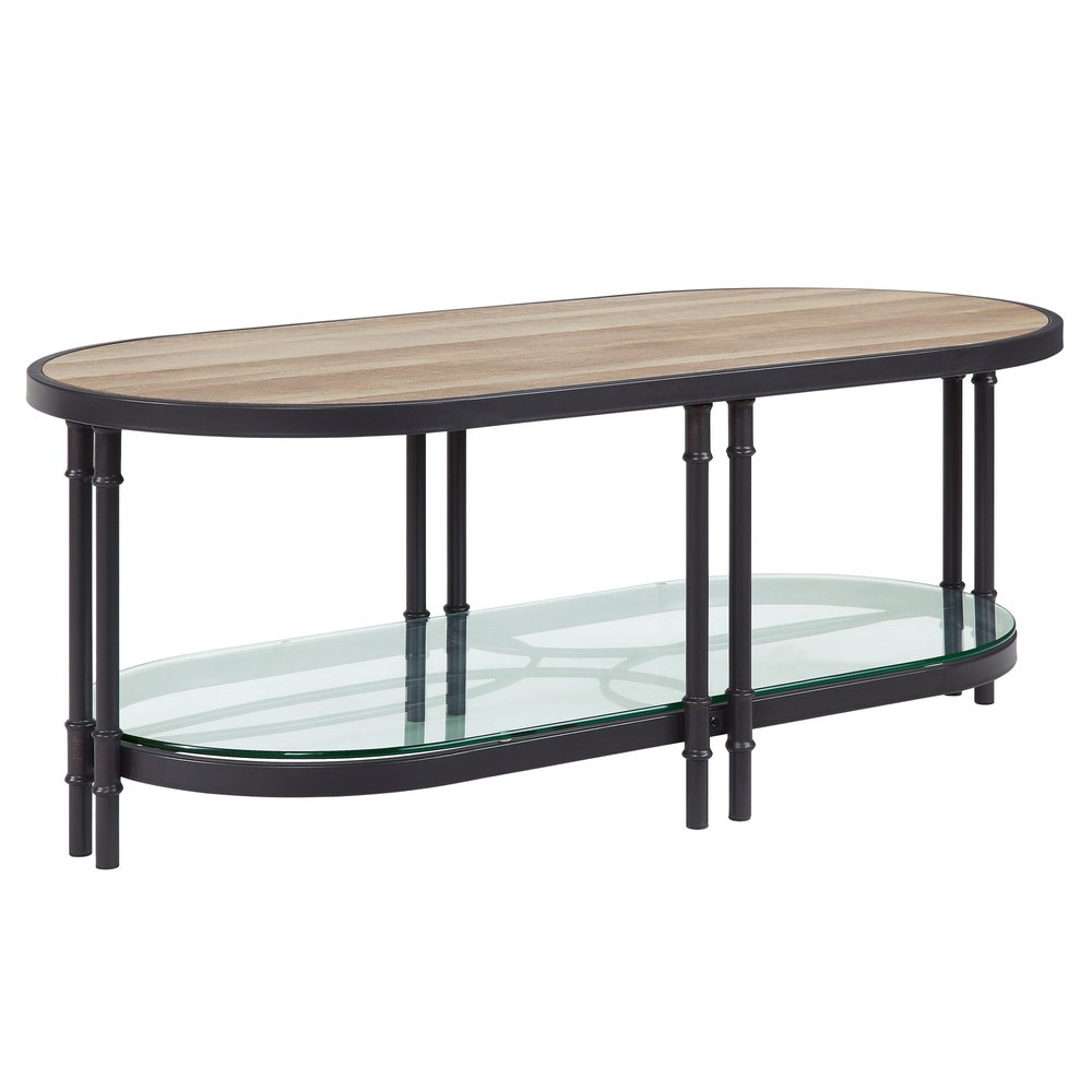 Natural Metal Oval Sled Coffee Table with Shelf - 47-inch