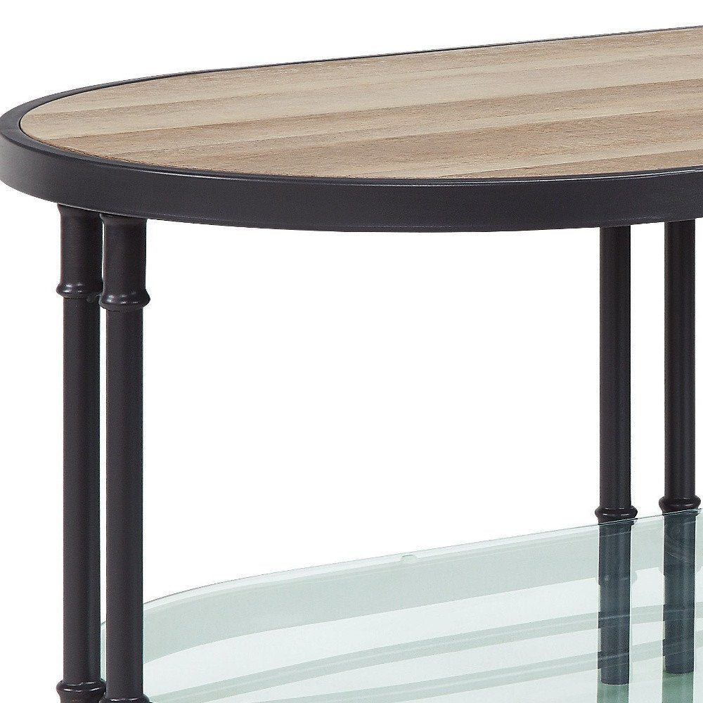 Natural Metal Oval Sled Coffee Table with Shelf - 47-inch