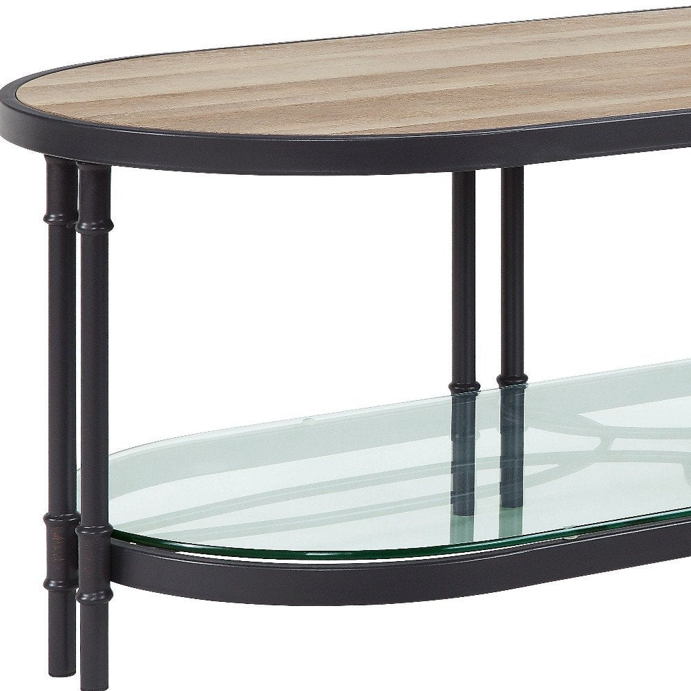 Natural Metal Oval Sled Coffee Table with Shelf - 47-inch