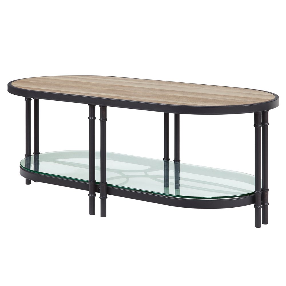 Natural Metal Oval Sled Coffee Table with Shelf - 47-inch