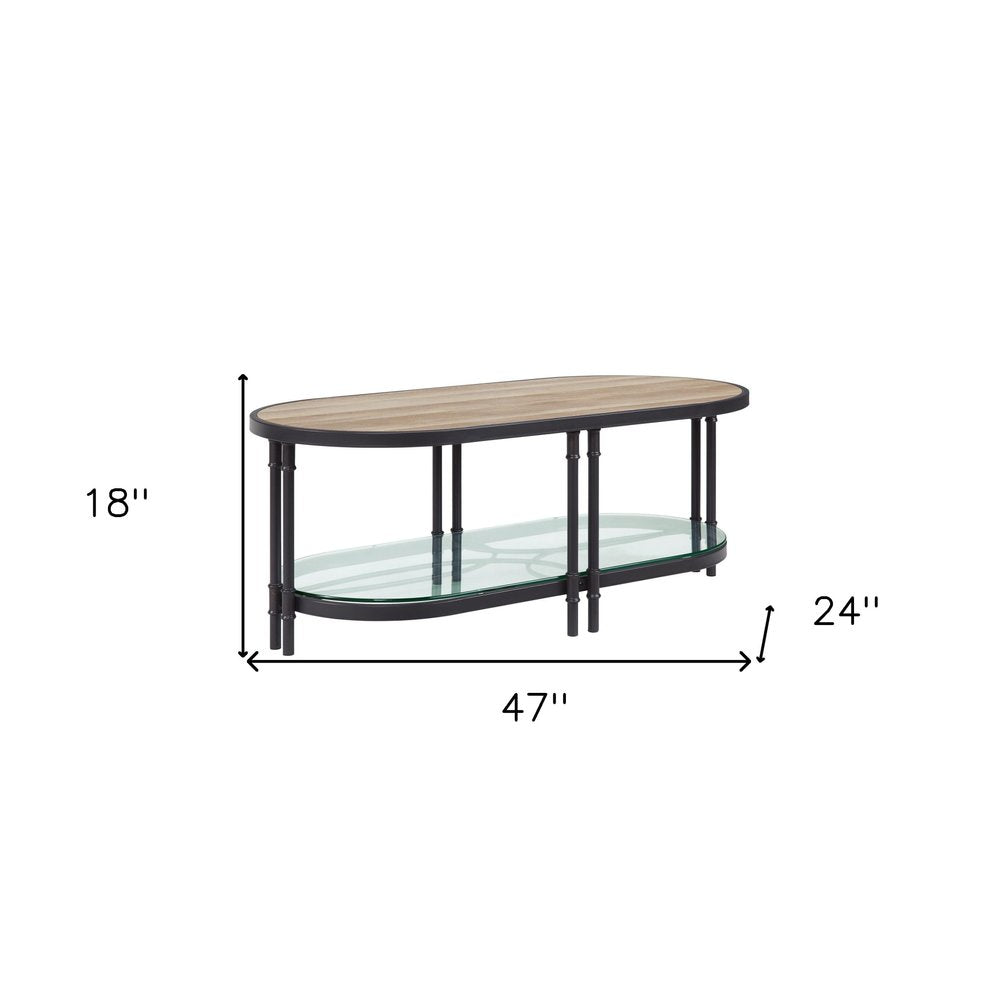 Natural Metal Oval Sled Coffee Table with Shelf - 47-inch