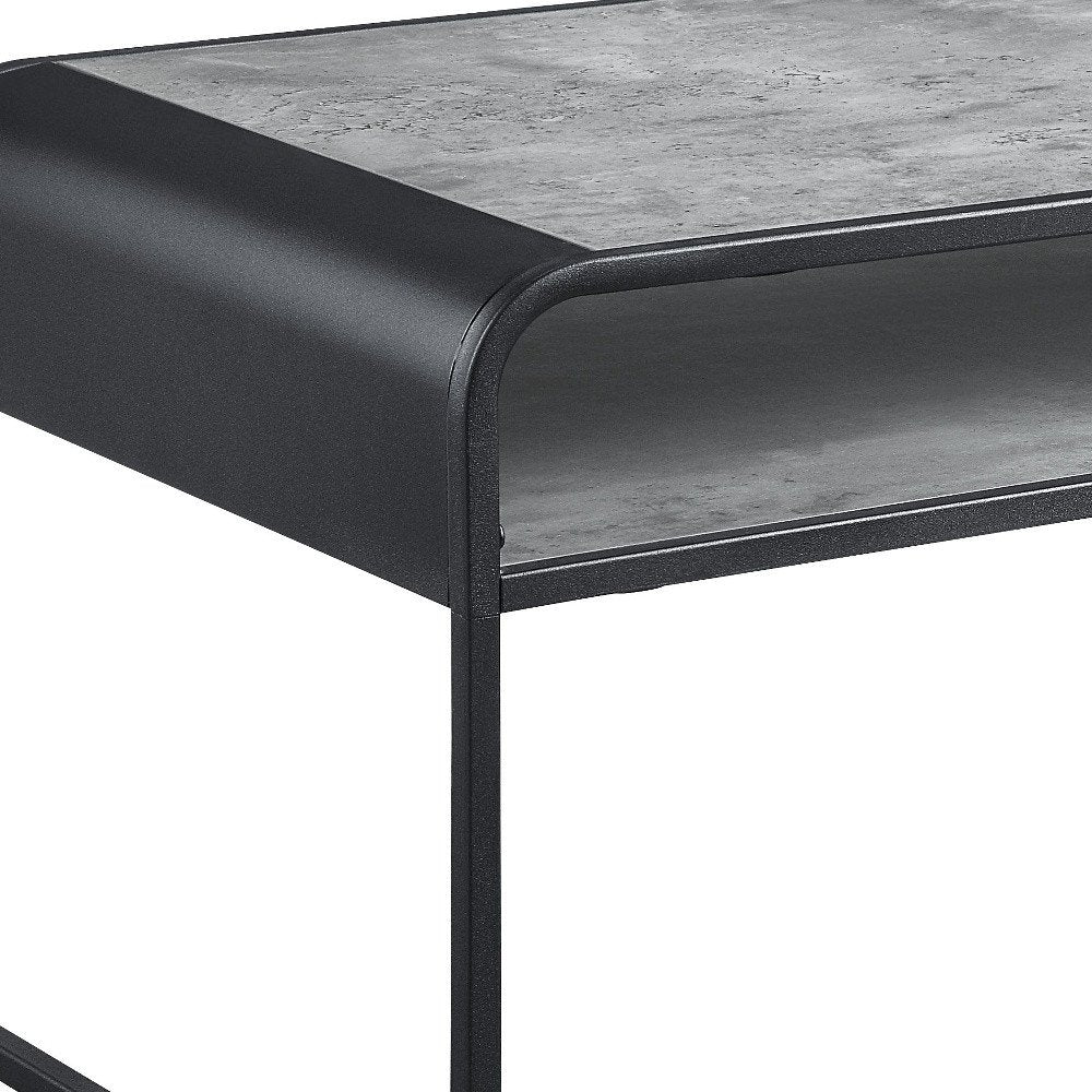 Gray and Black Concrete and Metal Sled Coffee Table with Shelf