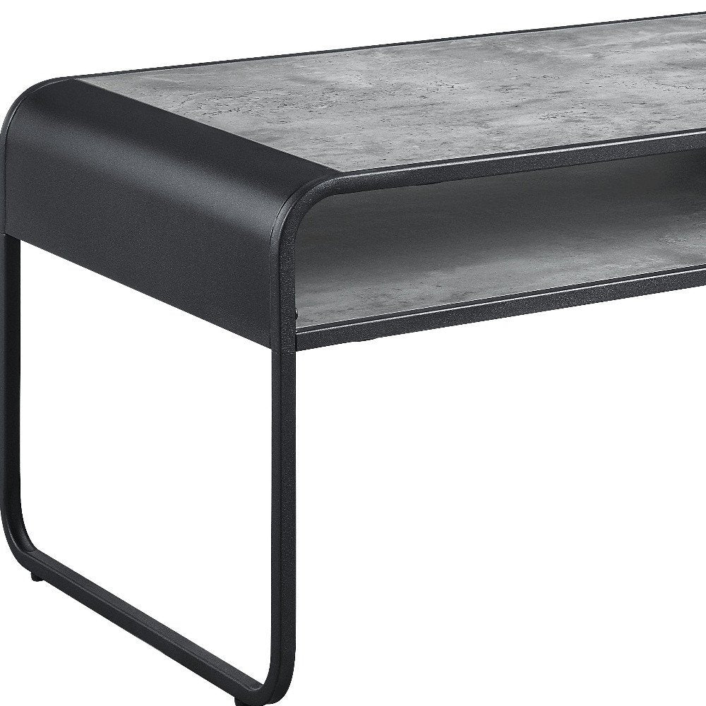 Gray and Black Concrete and Metal Sled Coffee Table with Shelf