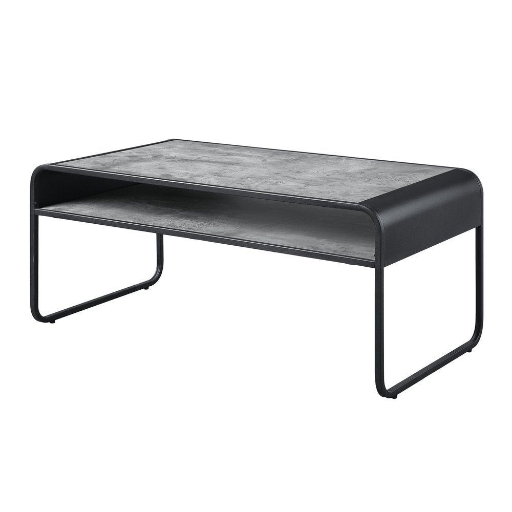Gray and Black Concrete and Metal Sled Coffee Table with Shelf