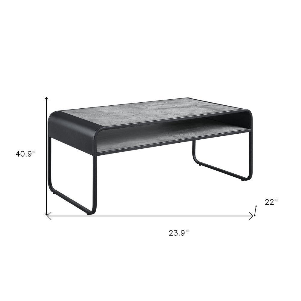 Gray and Black Concrete and Metal Sled Coffee Table with Shelf
