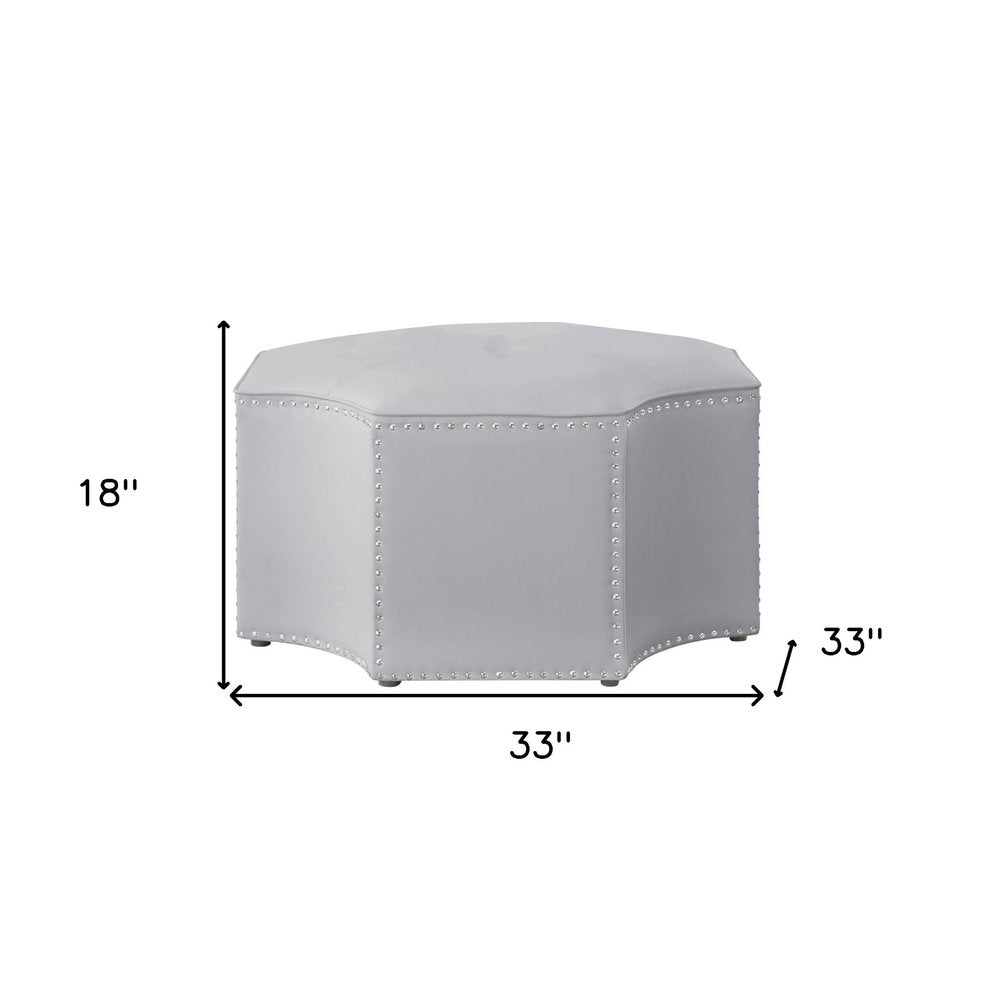 Silver Faux Leather Tufted Octagonal Cocktail Ottoman - 33-inch