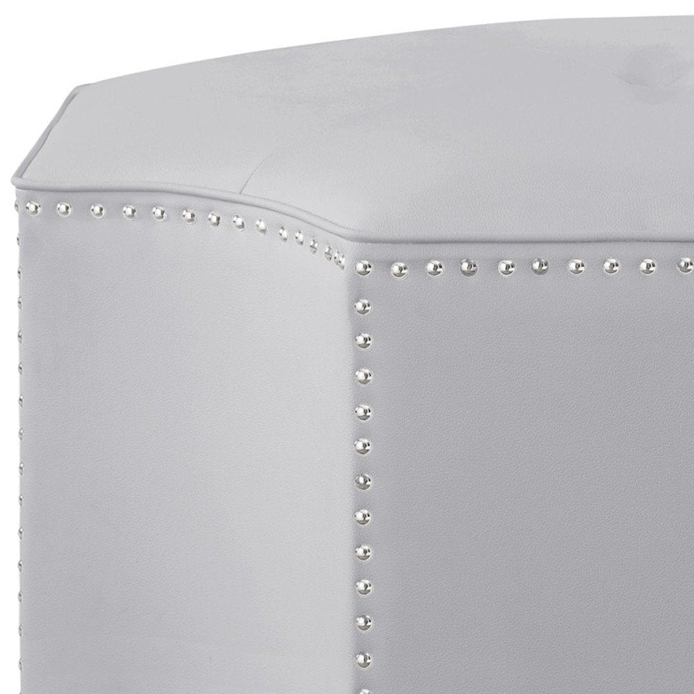 Silver Faux Leather Tufted Octagonal Cocktail Ottoman - 33-inch