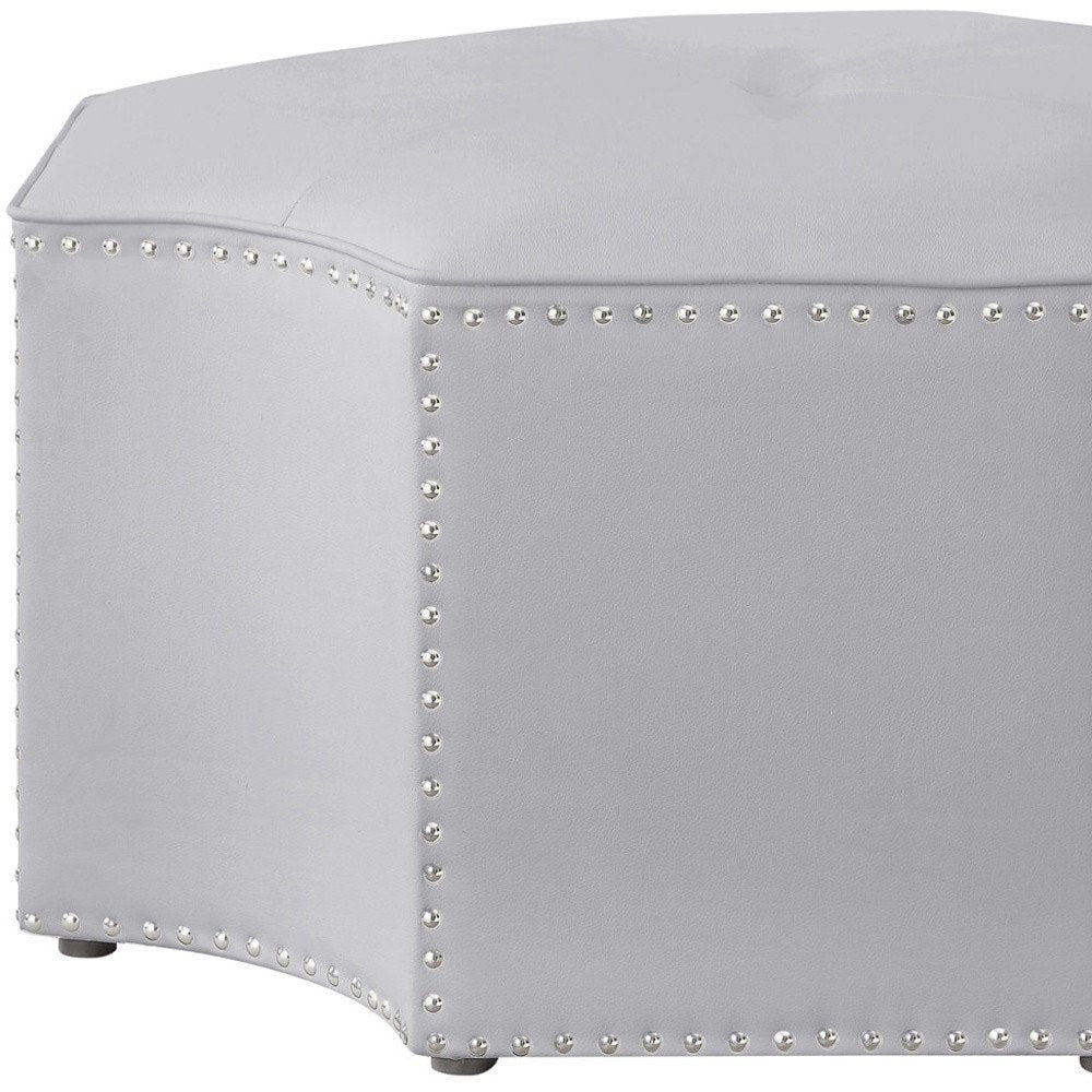 Silver Faux Leather Tufted Octagonal Cocktail Ottoman - 33-inch