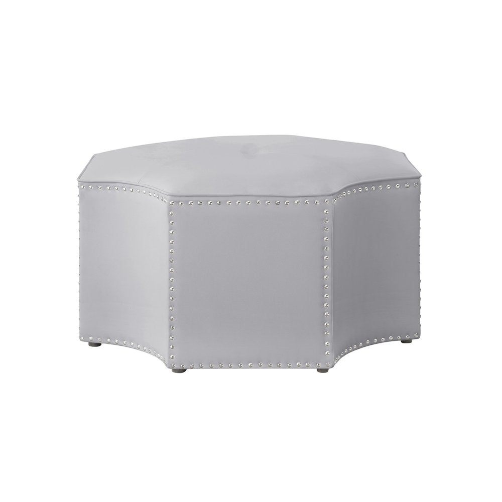 Silver Faux Leather Tufted Octagonal Cocktail Ottoman - 33-inch