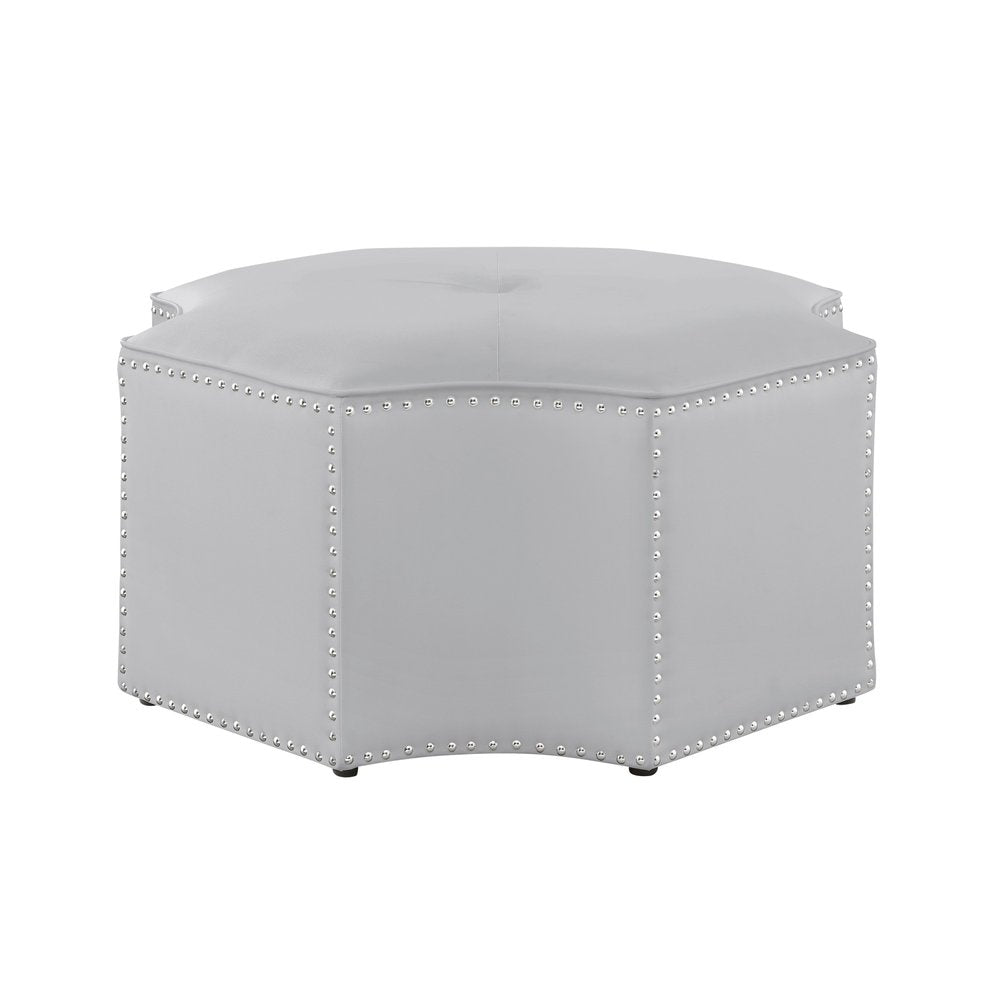 Silver Faux Leather Tufted Octagonal Cocktail Ottoman - 33-inch