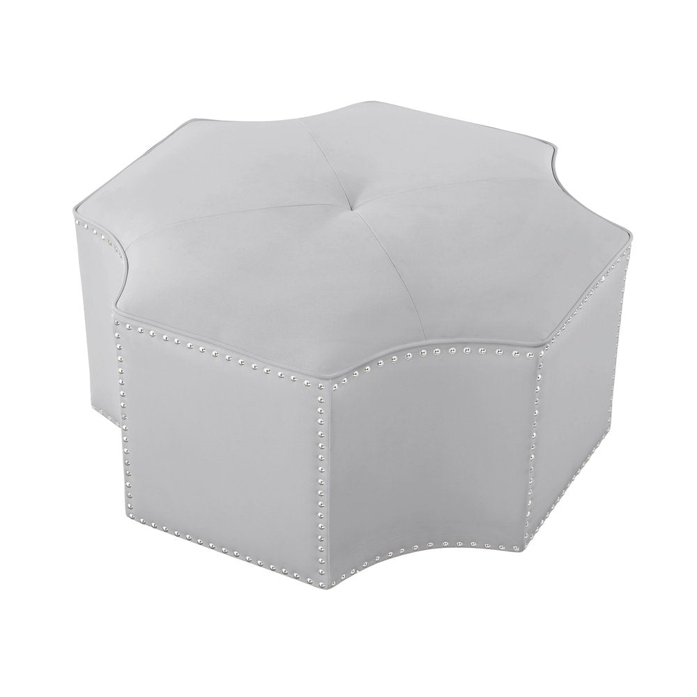 Silver Faux Leather Tufted Octagonal Cocktail Ottoman - 33-inch