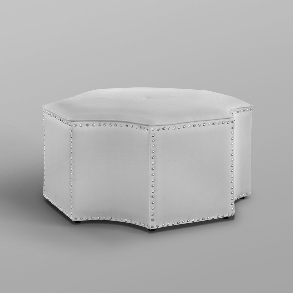 Silver Faux Leather Tufted Octagonal Cocktail Ottoman - 33-inch