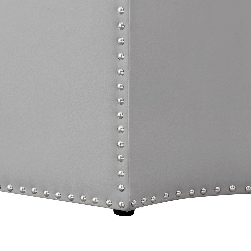 Silver Faux Leather Tufted Octagonal Cocktail Ottoman - 33-inch