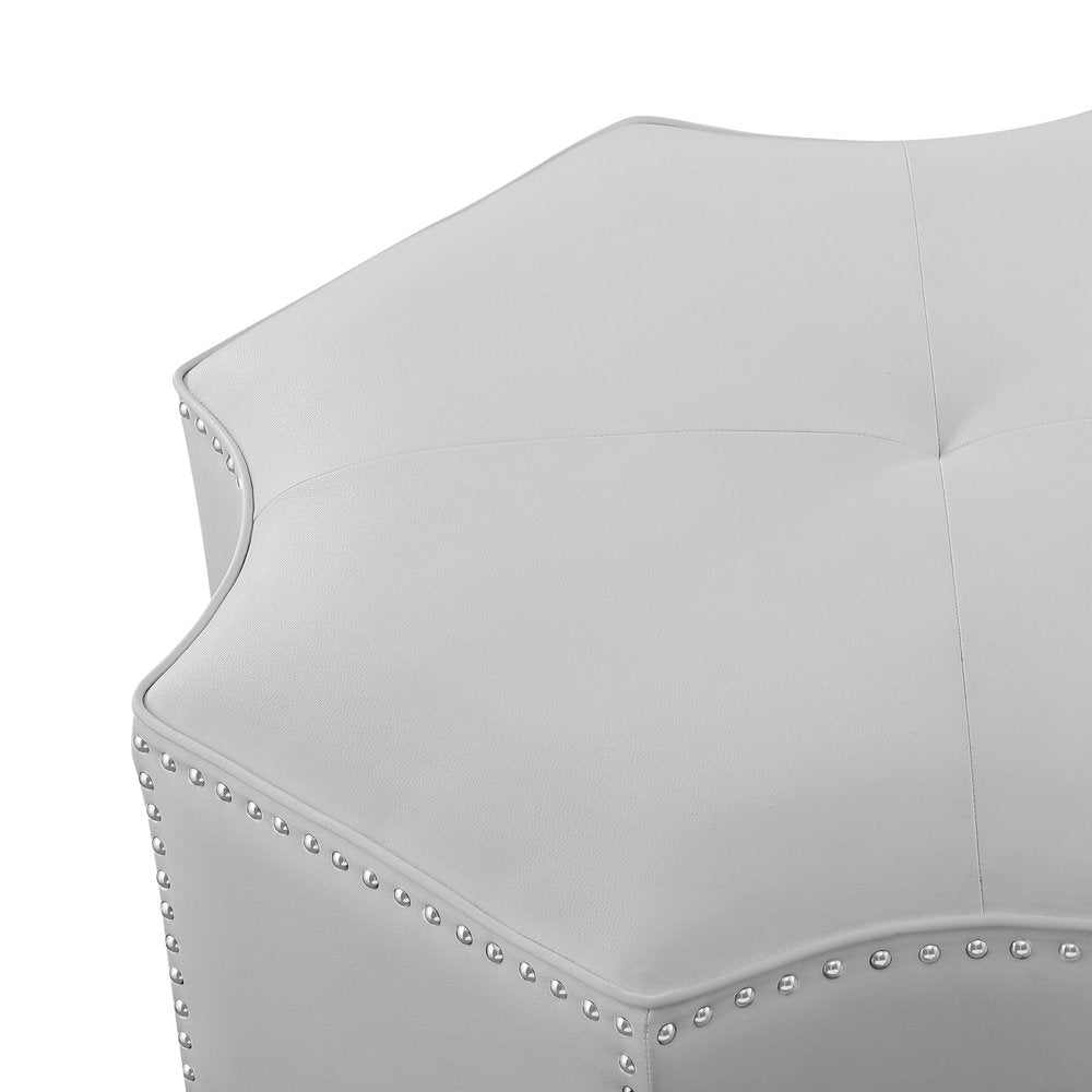 Silver Faux Leather Tufted Octagonal Cocktail Ottoman - 33-inch
