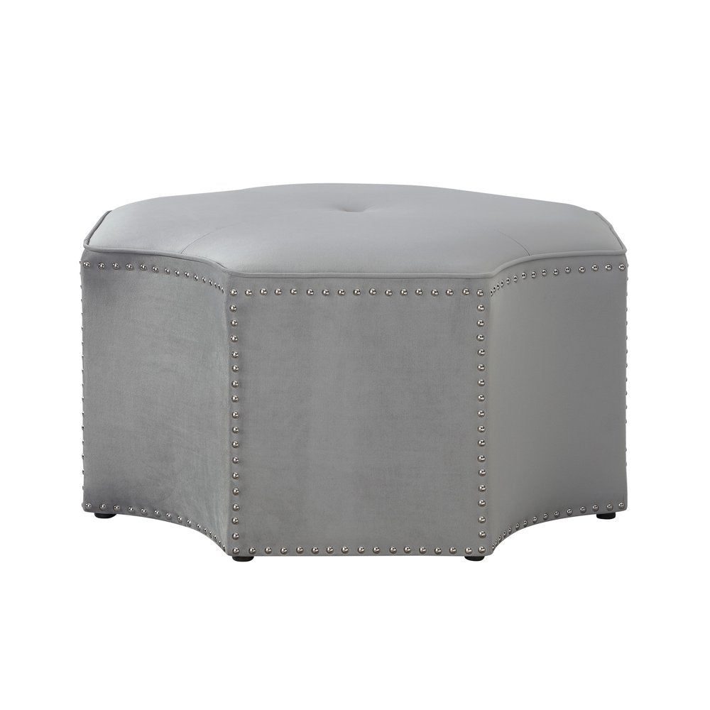 Silver Faux Leather Tufted Octagonal Cocktail Ottoman - 33-inch