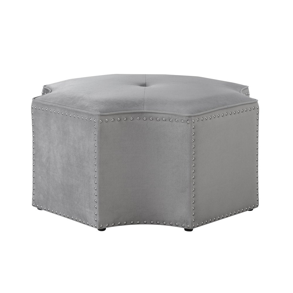 Silver Faux Leather Tufted Octagonal Cocktail Ottoman - 33-inch