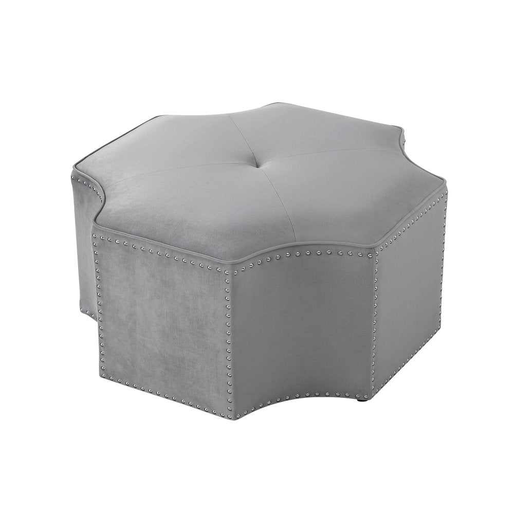 Silver Faux Leather Tufted Octagonal Cocktail Ottoman - 33-inch