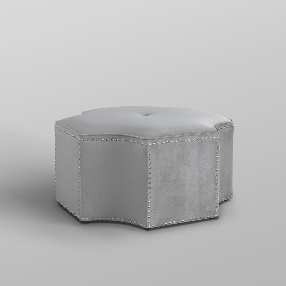 Silver Faux Leather Tufted Octagonal Cocktail Ottoman - 33-inch