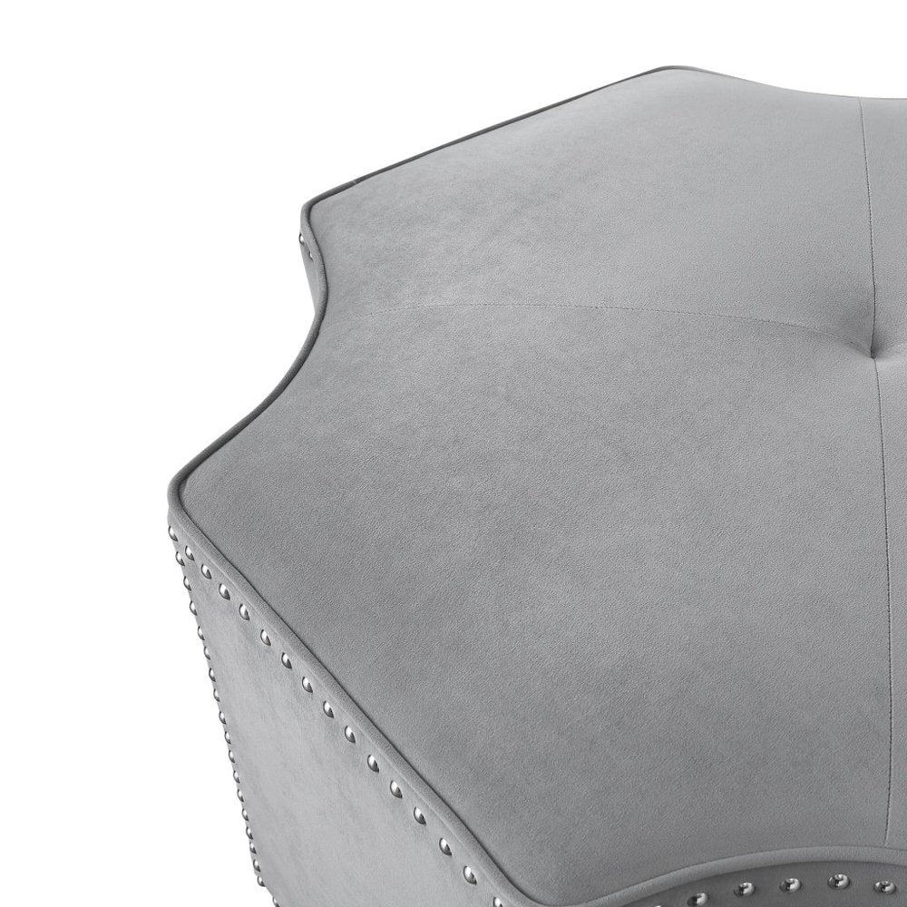 Silver Faux Leather Tufted Octagonal Cocktail Ottoman - 33-inch