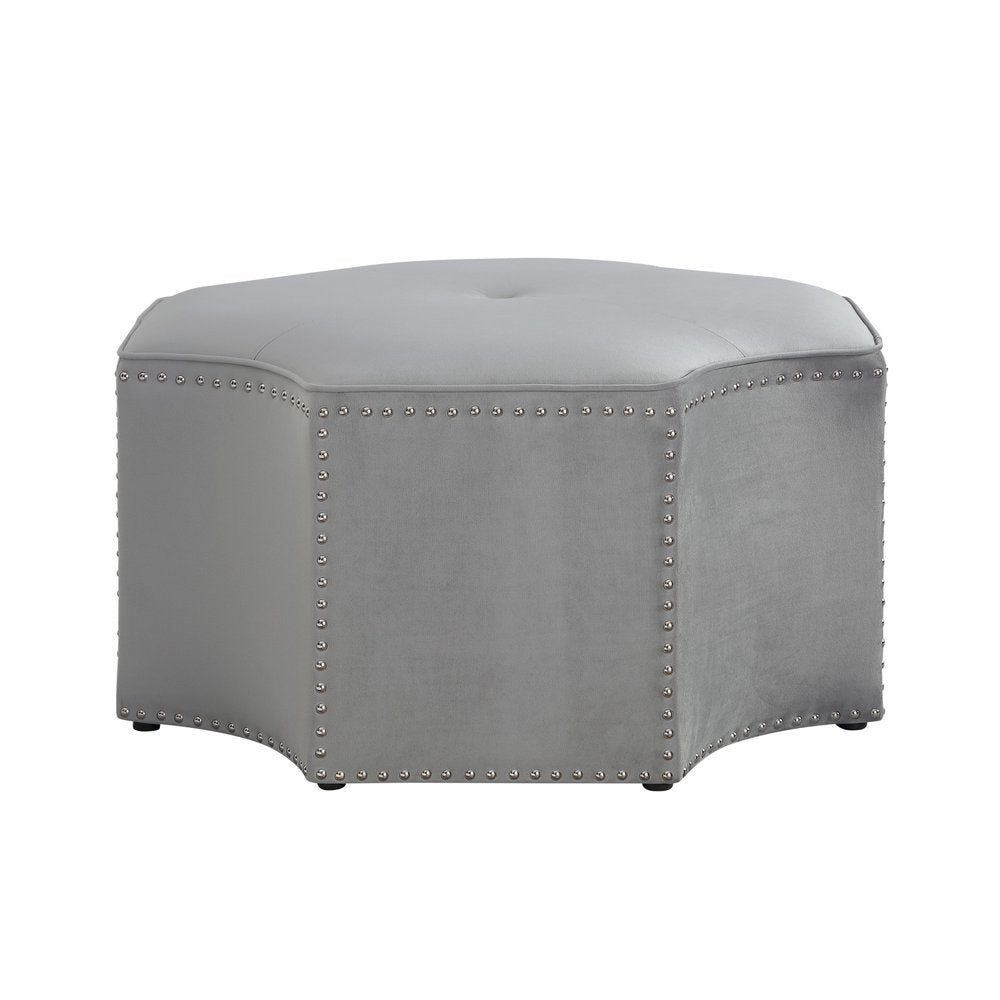 Silver Faux Leather Tufted Octagonal Cocktail Ottoman - 33-inch