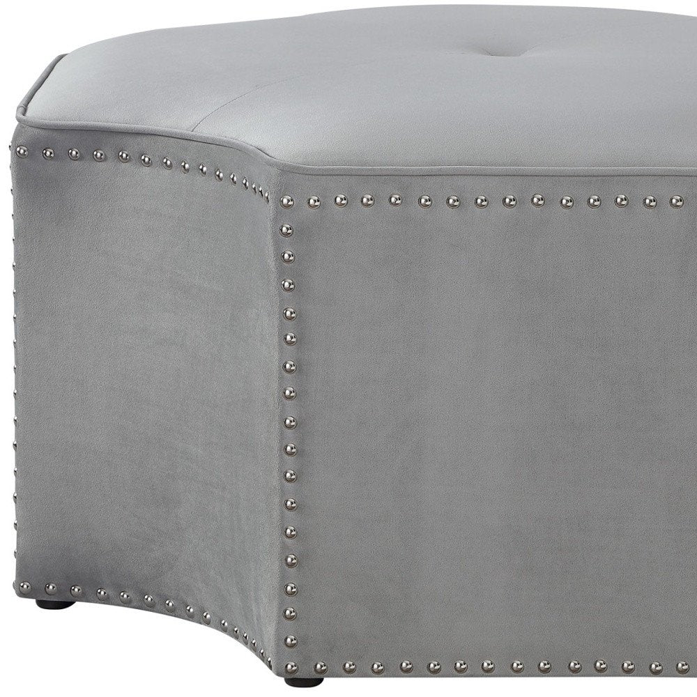 Silver Faux Leather Tufted Octagonal Cocktail Ottoman - 33-inch